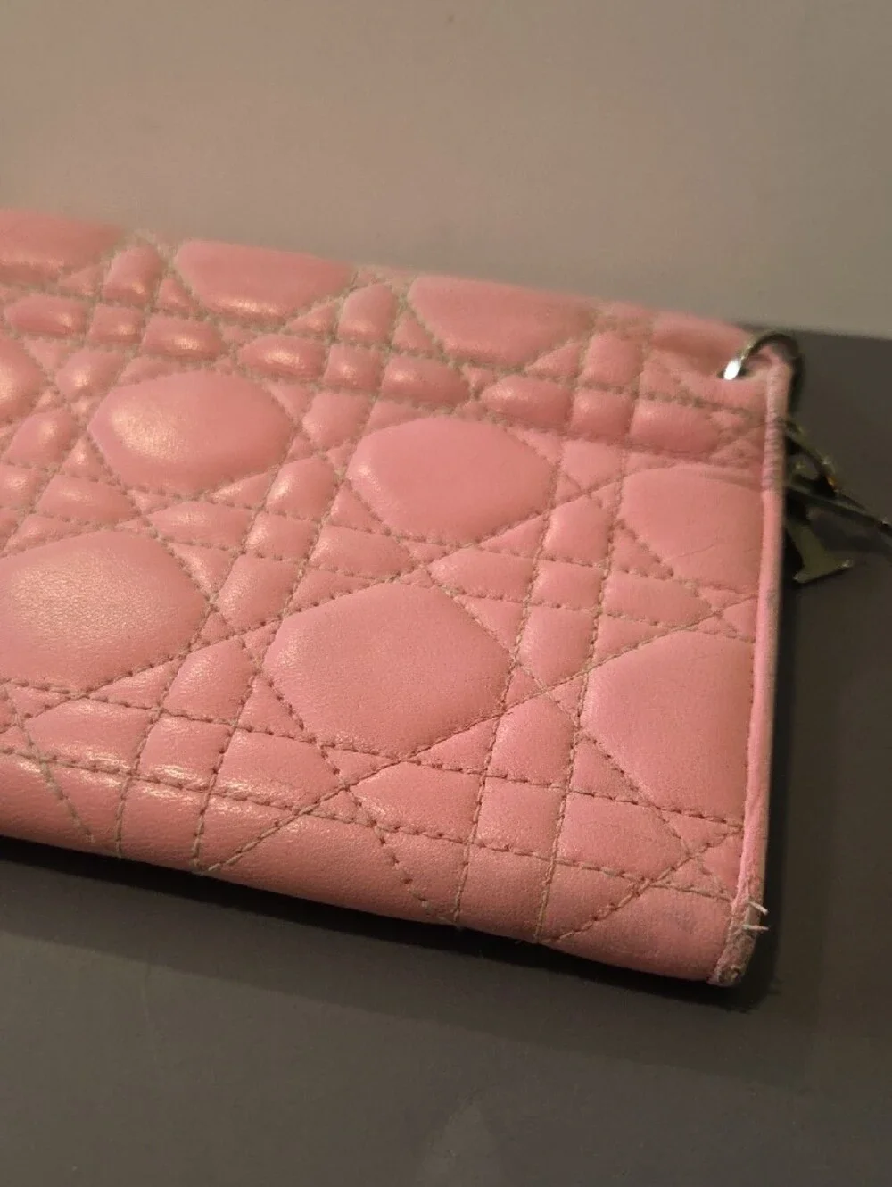 Dior Pink Quilted Leather Wallet with Signature Stitching - Project
